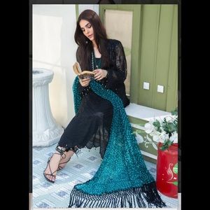 Brand new Pakistani designer suit Color 
black with teal green bandhni dupata